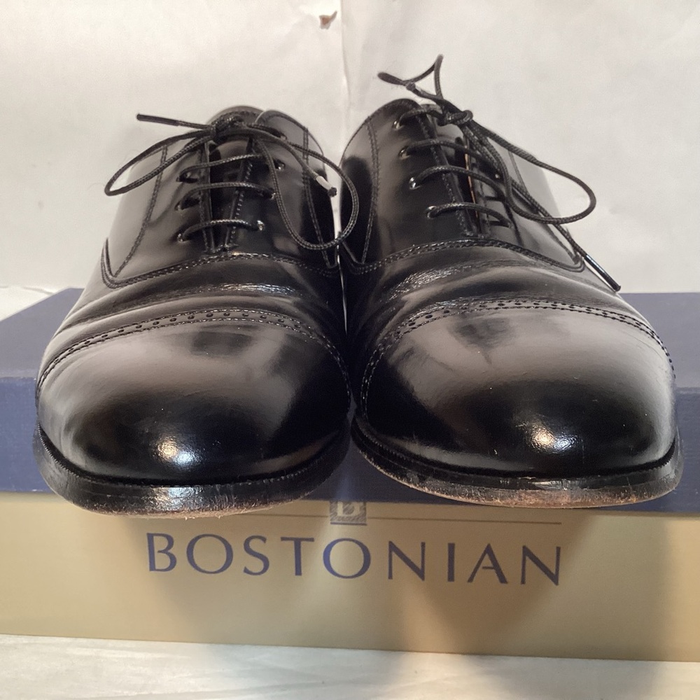 Vintage Bostonian Black Leather Cap Toe Oxfords Men’s size 8 1/2 Made In USA - Picture 7 of 11